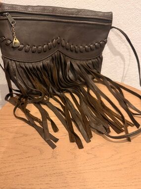 Boris Brown Fringe Crossbody Bag with Braided Accent